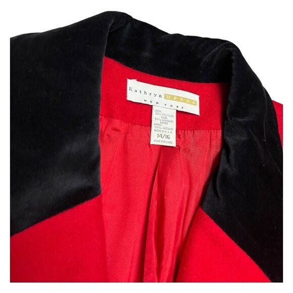 STUNNING Vintage 80s 90s Luxury Red Designer KATHRYN DEENE Recycled Wool Coat 14 - Picture 4 of 6